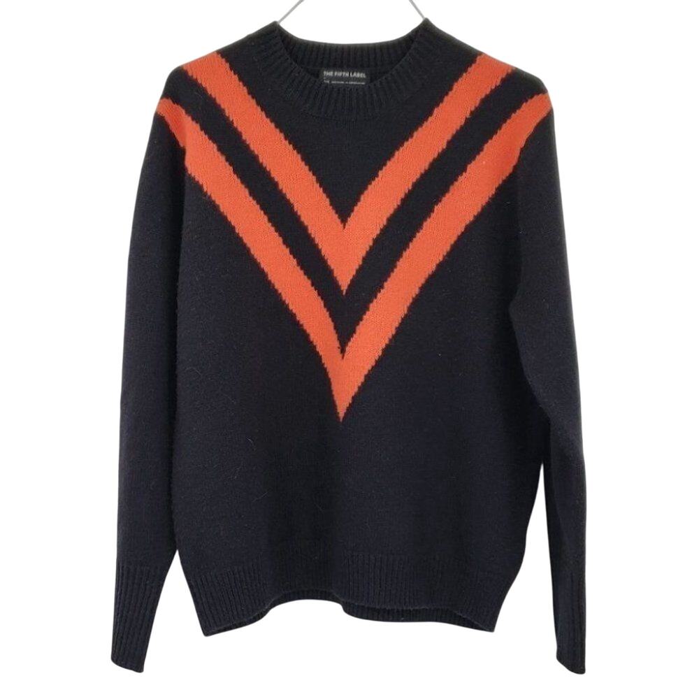 THE FIFTH LABEL Varsity Navy Blue and Orange Sweater Womens Size XXS